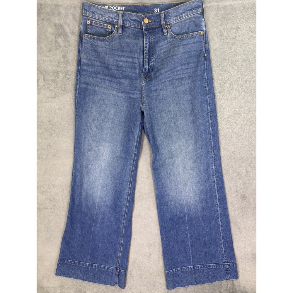 J Crew Jeans Womens 31 Blue Medium Wash High Rise Wide Leg Trouser Relaxed